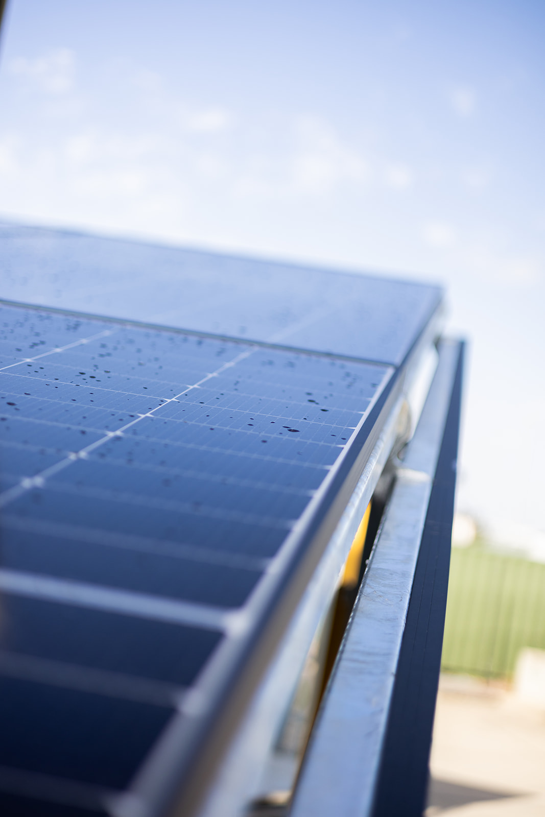 Macro detail of solar panel cells on a CSE Linked Solar Trailer, Mackay