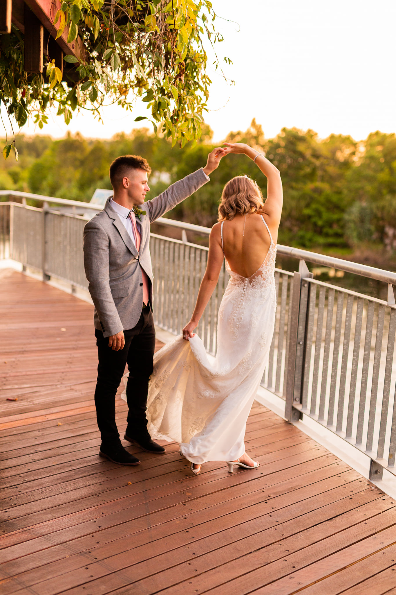 Couple dancing at golden hour, Mackay wedding photographer